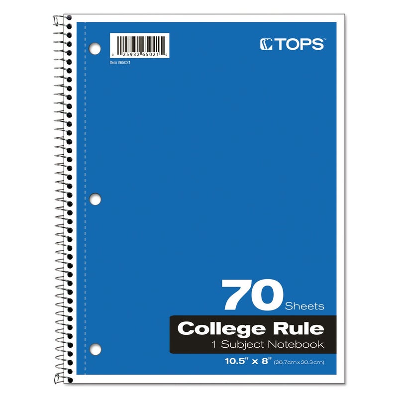 TOPS Oxford Spiral Notebook, 1-Subject, College Ruled Paper, 70 Sheets, Color May Vary, 1/Notebook (65021) (Pack of 1) - Image 3
